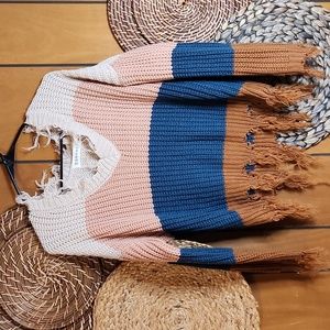 MONTREZ colorblock frayed sweater size Medium